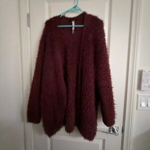 Kenzie Burgundy Fuzzy Cardigan